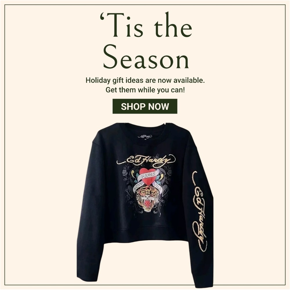 NWT Ed Hardy Black Tiger Love Runs Wild Crop Pullover Sweatshirt NWT Size XL